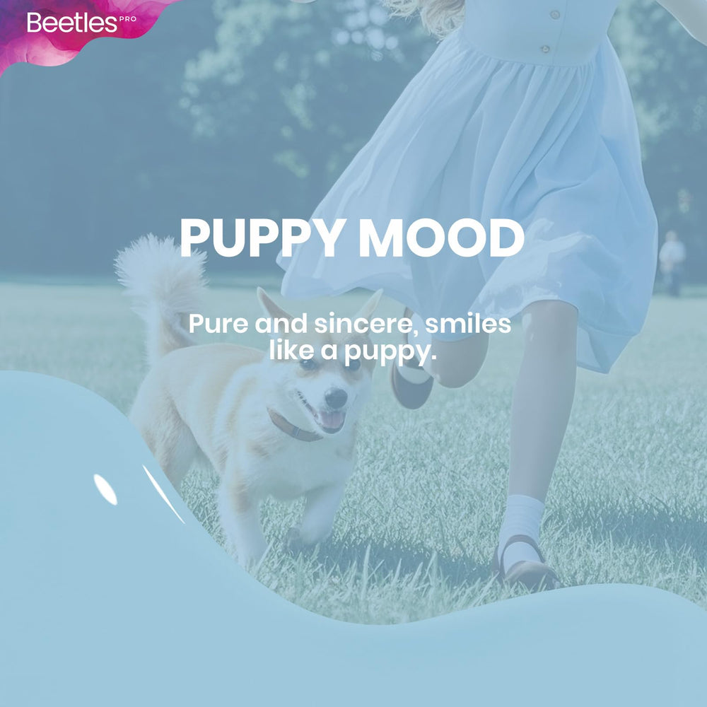 Beetles Pro Puppy Mood blue gel polish packaging and bottle design