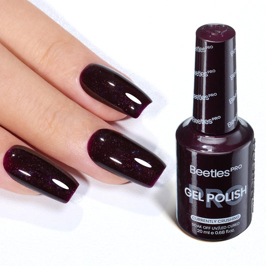 Beetles Pro Currently Crushing bottle close-up showing rich burgundy gel polish with shine