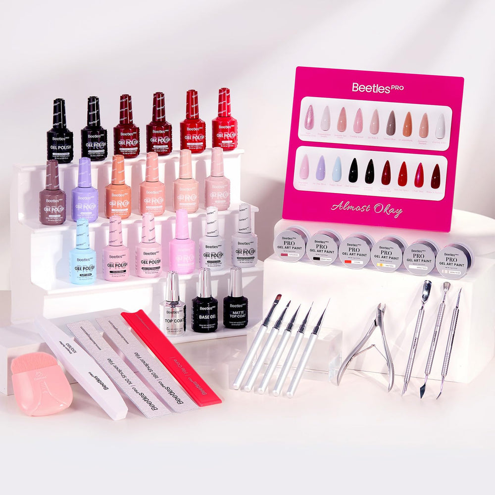 Beetles PRO Gel Polish Kit bottle-shot showing 18 shades and color variety.