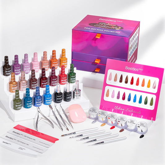 Beetles PRO Gel Polish Kit Urban Solitude 18 colors bottle close-up for salon-ready finishes.