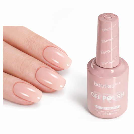Beetles Pro Nude Gel Polish bottle shows Insecure but Pretty milky pink color.