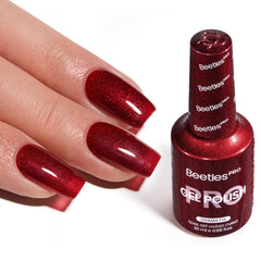 Beetles Pro Drama Fix red glitter gel bottle shows vibrant color and smooth coverage