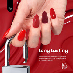 Beetles Red Gel Nail Polish Set glossy finish on nails for a salon-worthy look.