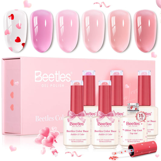 Beetles Rubber Base Gel with pink heart packaging for romantic manicure foundation