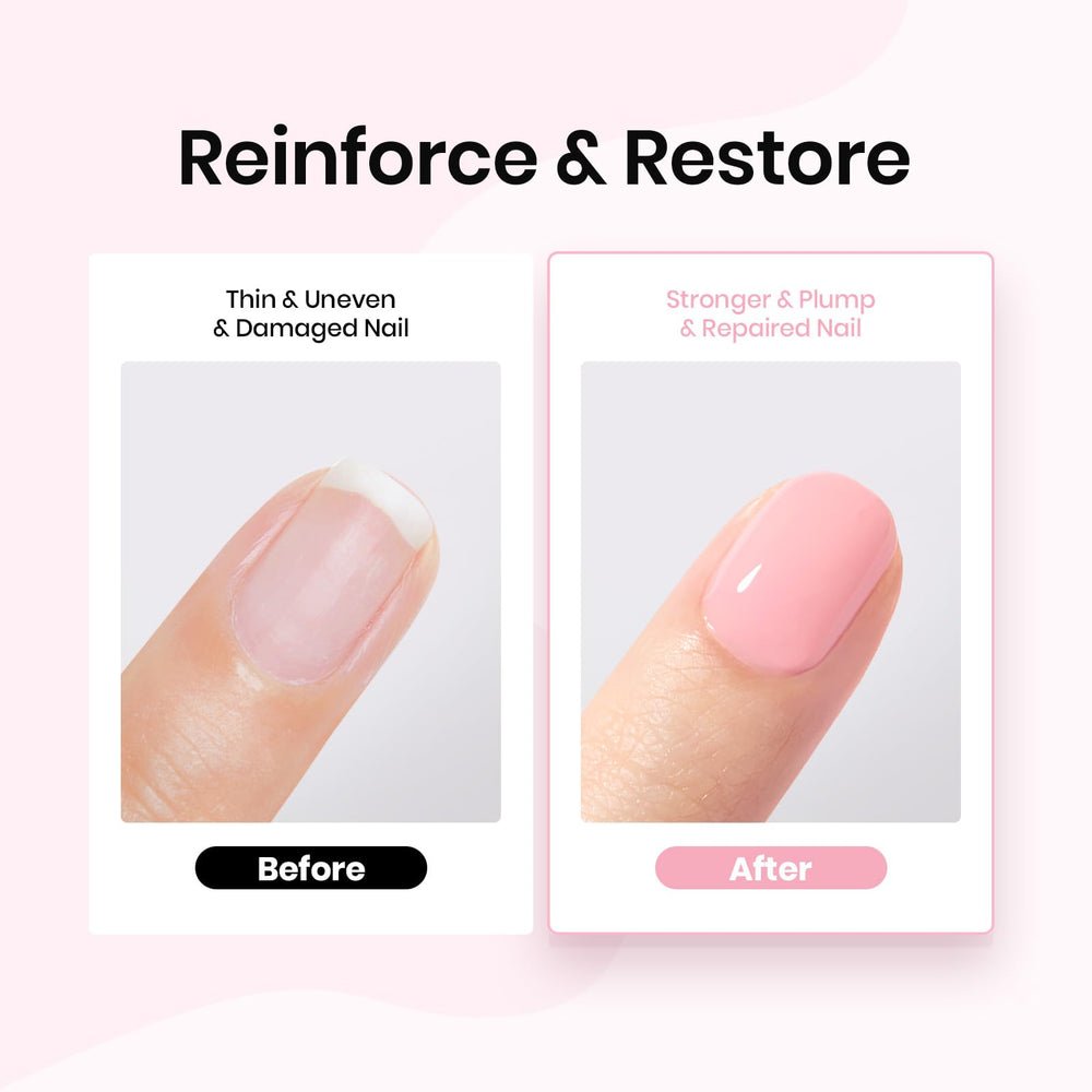 Beetles Rubber Base Gel nail-repair results highlight strengthening of vulnerable nails.