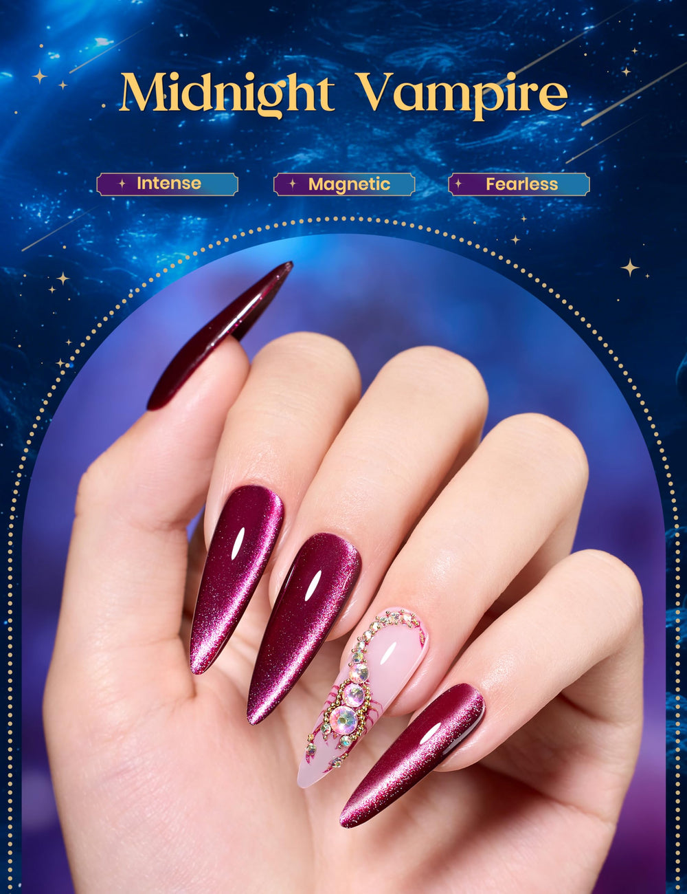 Beetles Scorpio deep red gel bottle set enabling bold, statement nails.