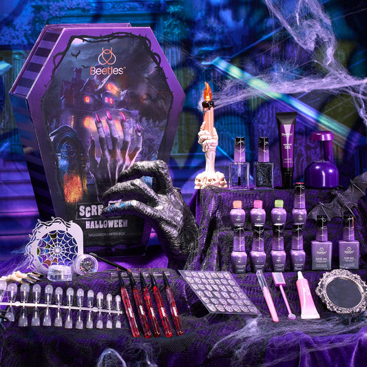 Beetles Scream On Halloween mini UV lamp for quick at-home curing.