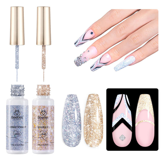 Beetles Silver Line gel liner adds crisp metallic accents to nails.