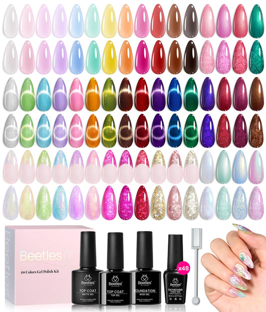 Beetles Spring gel nail polish set with 48 colors for seasonal looks.