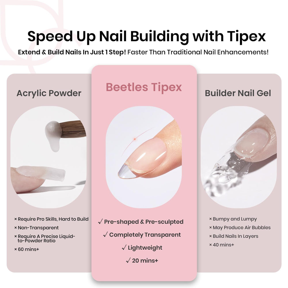 Beetles Tipex 512pcs full-cover tips provide durable extensions with odorless material.