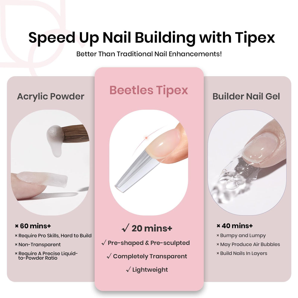 Beetles Tipex 512‑piece nail tips set with diverse sizes for flat nails