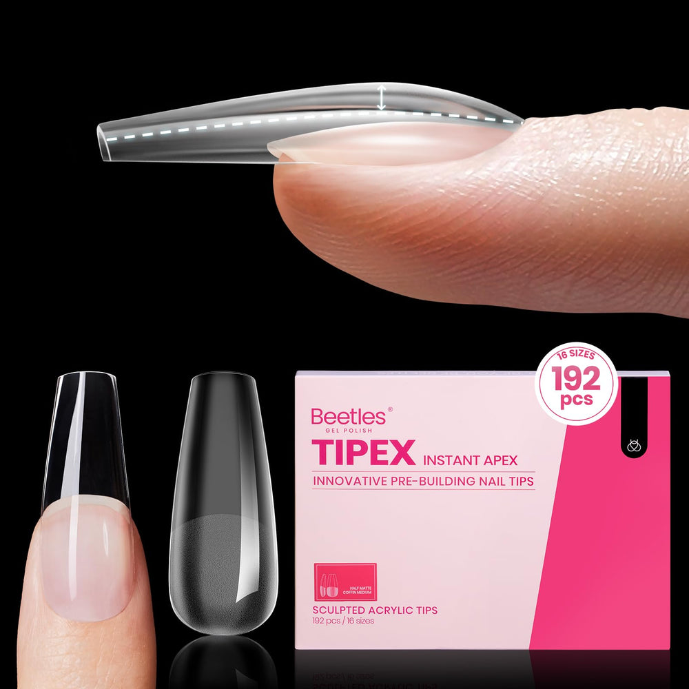Beetles Tipex Instant Apex Nail Tips in medium coffin shape for strong hold and fast application.