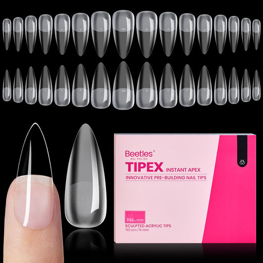 Beetles Tipex Instant Apex Tips in stiletto medium showing built-in apex for strength
