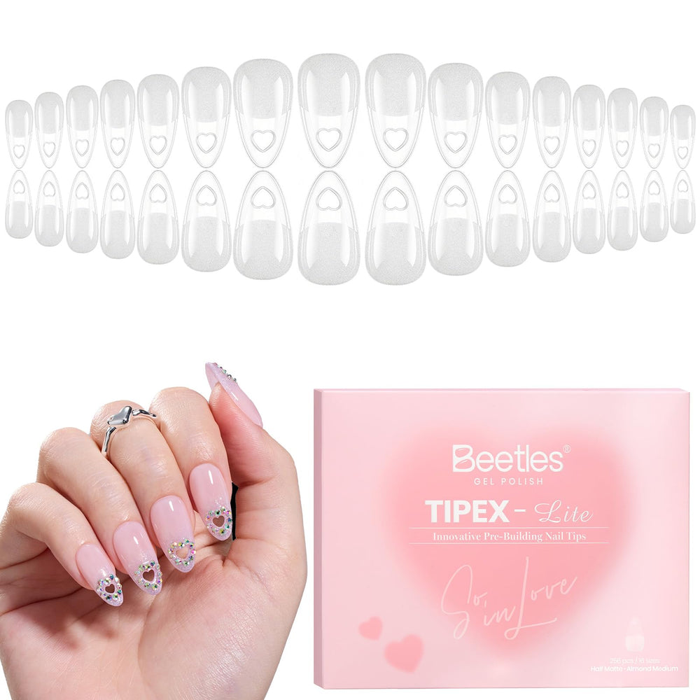 Beetles Tipex Lite heart cutout nail tips provide a natural Valentine’s look with a subtle accent