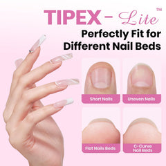 Beetles Tipex Lite pre-etched apex nails enabling quick, beginner-friendly application.