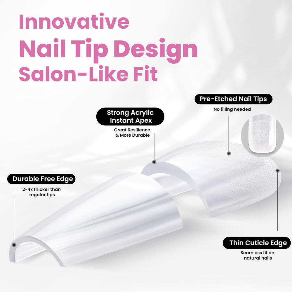 Beetles Tipex Lite square-long tips designed for flat nails and natural bed shape.