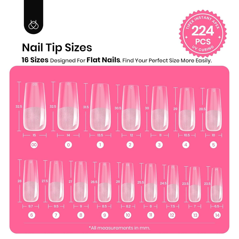 Beetles Tipex half-matte tips promote secure adhesion for extensions.