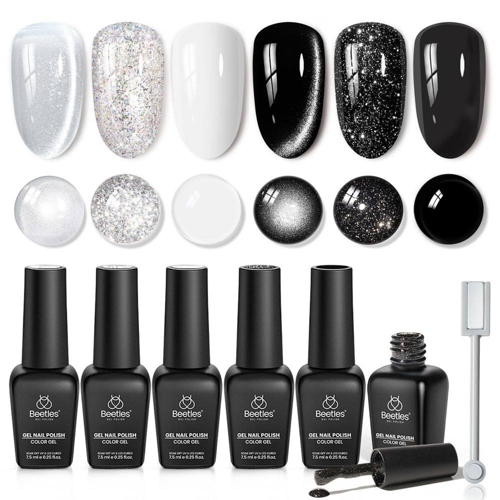 Beetles Twilight Gleam six-color gel polish packshot showing chic manicure potential