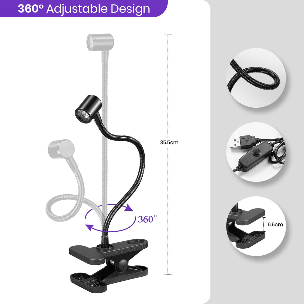 Beetles UV LED lamp demonstrates adjustable arm for precise light direction.