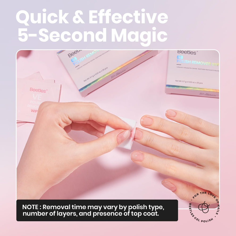 Beetles Vitamin E enriched remover wipes cleanse while nourishing fragile nails