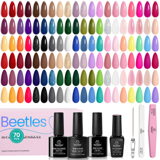 Beetles Winter Gel Nail Polish Set with 60 colors for seasonal versatility.