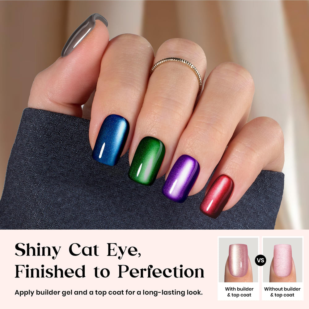 Beetles X Press Cat Eye Nails purple shimmer demonstrating shifting cat-eye effect.