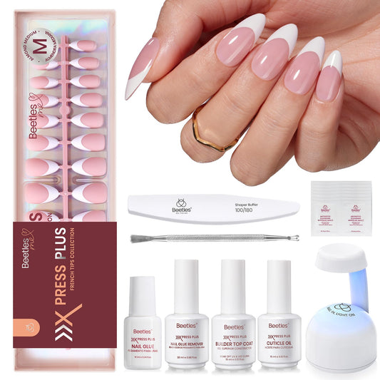 Beetles X Press Plus gel nails kit peachy French ready for at-home salon results.