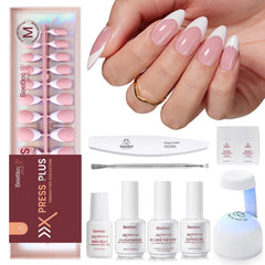 Beetles X Press Plus gel nails kit peachy French ready for at-home salon results.