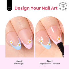 Beetles X Press Plus long‑wear tips with builder top coat for a durable look
