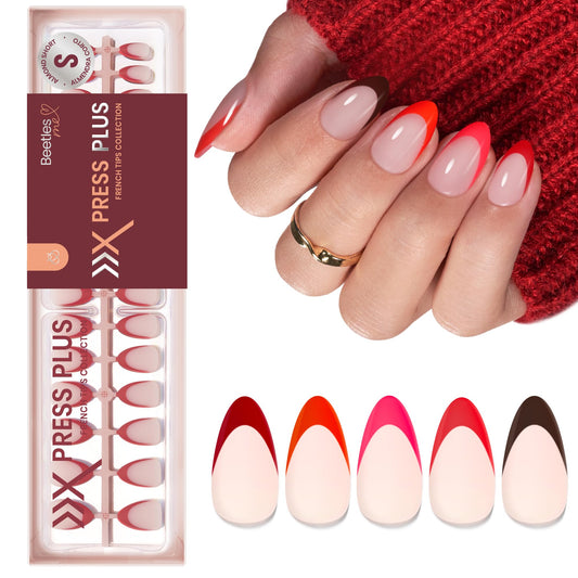 Beetles X Press Red French Tip nails pack with 160 pieces for varied finger sizes.