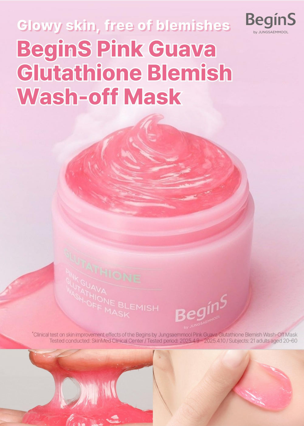 BeginS by JUNGSAEMMOOL jelly-texture mask in action during application provides cooling sensation.