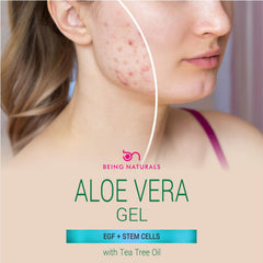 Being Naturals Aloe Vera Gel ingredients panel highlighting 100% pure organic aloe for natural hydration
