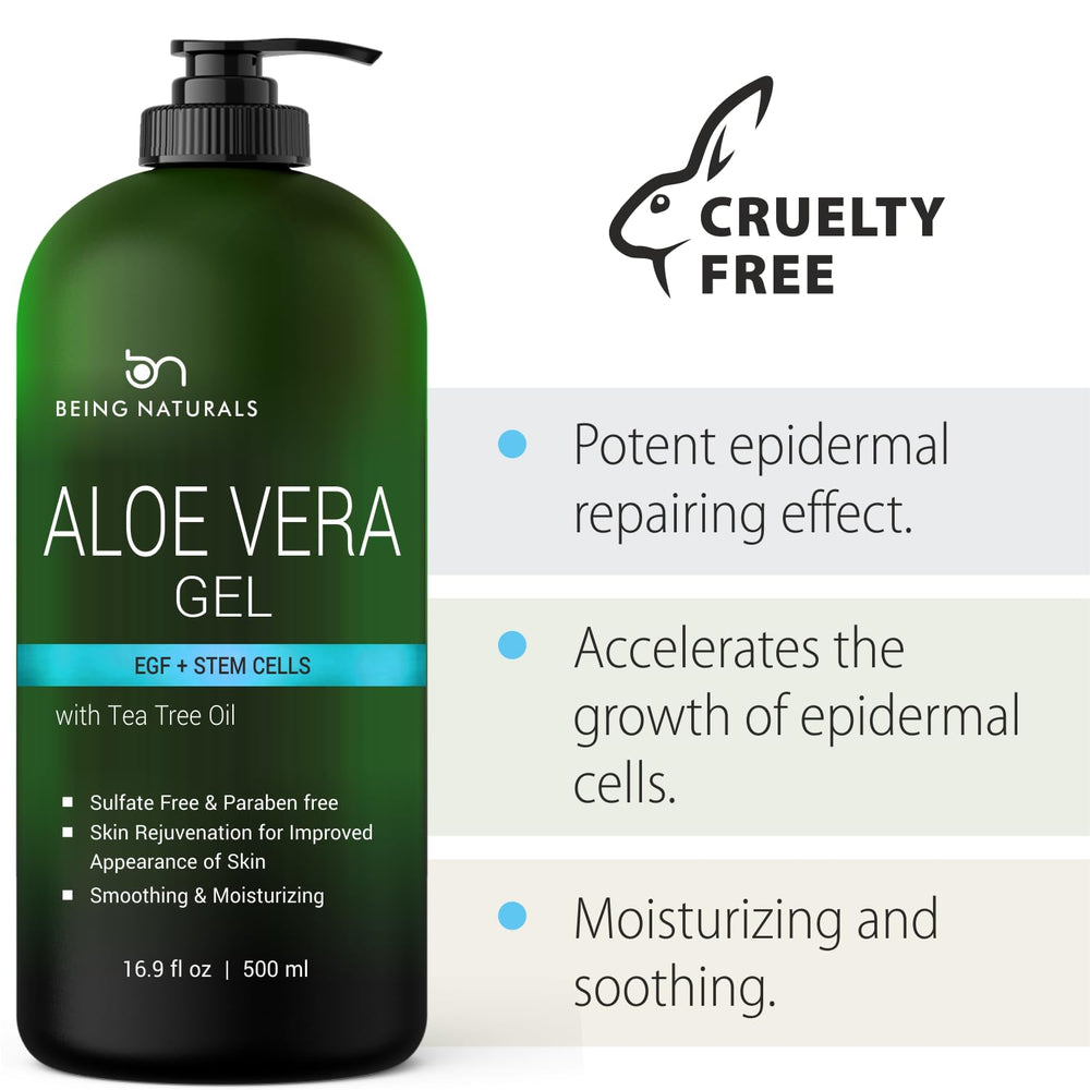 Being Naturals Aloe Vera Gel texture close-up shows non-greidy, fast-absorbing formula