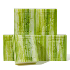 BELA soap close-up showing olive oil and cocoa butter for a refreshing cleanse