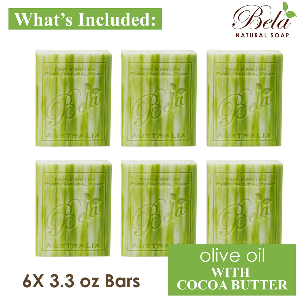 BELA six-pack olive oil and cocoa butter soap front view
