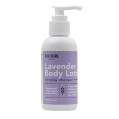 Belfiore Herbal lavender body lotion bottle with pump for quick, non-greasy hydration.