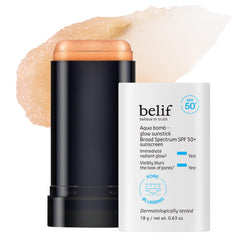 Belif Aqua Bomb Sunscreen Stick SPF50+ glides on with no white cast for daily use.