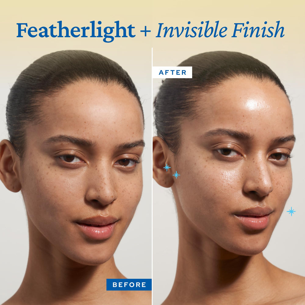 Hydration-focused shot shows dewy skin with seven types of hyaluronic acid.