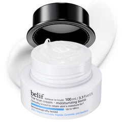 Belif Moisturizing Bomb ceramide cream jar close-up, ideal for daily hydration and barrier support.