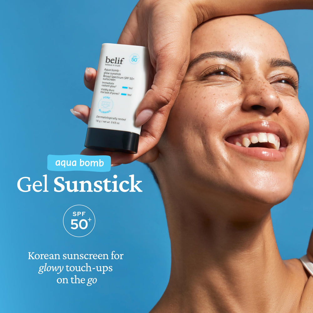 Belif Niacinamide Sunstick showcases a light glow and hydrating feel.