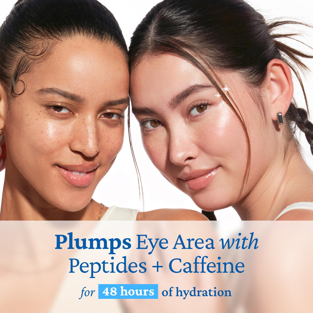 Belif Peptide Eye Bomb texture on skin illustrates rich formula for 48-hour moisture.