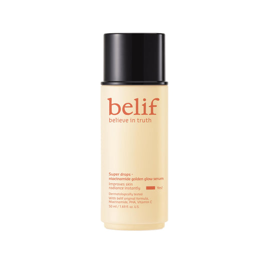 belif Vitamin C Golden Glow Serum bottle delivers radiant face glow.