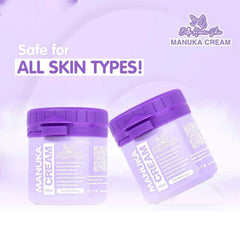 Bella Amore Skin Manuka Cream texture close-up, showcasing creamy consistency for moisture delivery.