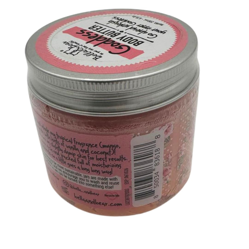 Bella and Bear Goddess Body Butter packaging highlights 6.7 oz size and hydration