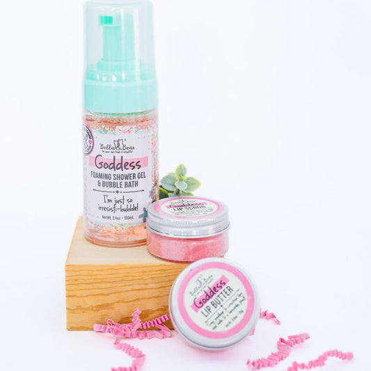 Bella and Bear Goddess foaming gel bottle for gentle cleansing and fragrance