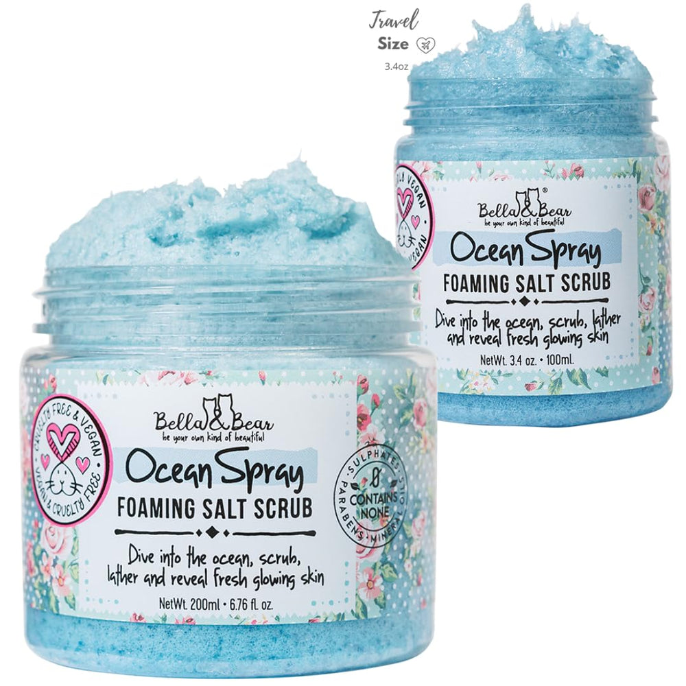 Bella & Bear Ocean Spray Scrub lather in shower for gentle exfoliation