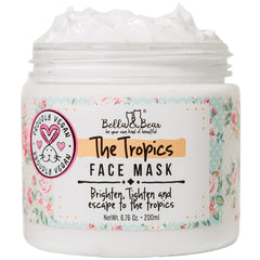 Bella & Bear Tropics face mask white jar close-up highlighting brightening benefits