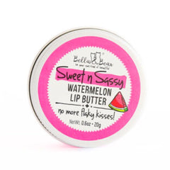 Bella and Bear Watermelon Lip Butter tube providing deep hydration for soft lips.