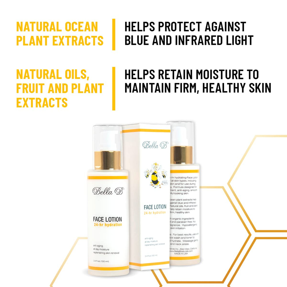 Bella B Face Lotion in use on skin delivering a hydrated, nourished feel