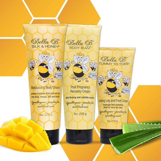 Bella B Silk Honey Body Cream jar showing rich moisture texture.